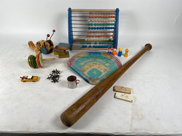 Image for Vintage Children's Toys , Including Base Ball Bat Made by Sears Wooden Playskool Toy, and or More!