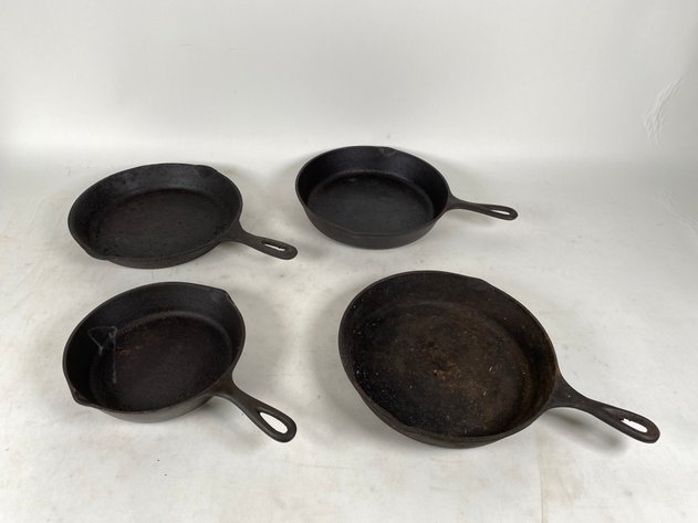 Image for (4) Lodge Cast Iron Frying Pans, Some Not Marked, Various Sizes