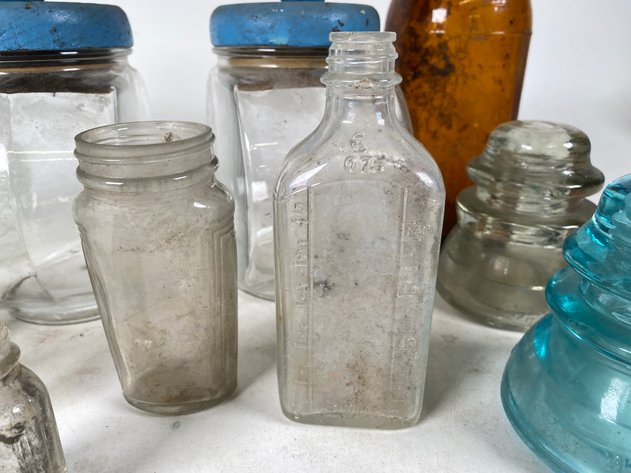 Image for (8) Piece Assortment of Vintage Cannisters, Glass Bottles and Glass Insulators