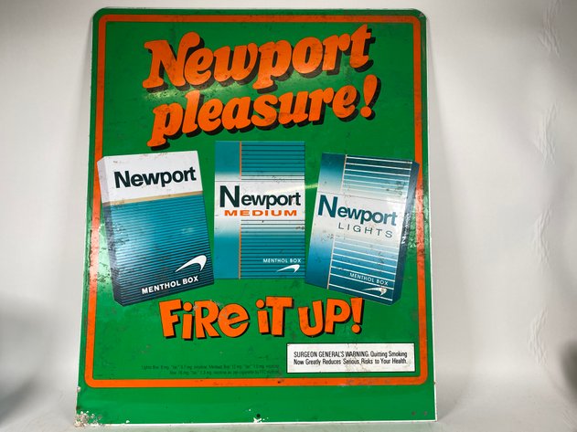 Image for Vintage Metal Newport Pleasure Tobacco Double Sided Advertising Curb Sign