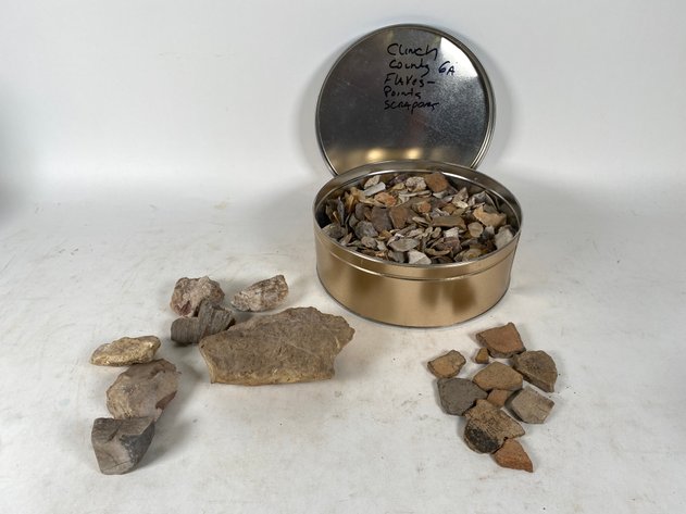 Image for Collection of Points, Flakes, Scrapons, Pottery Shards, Hammer and Camp Stones From Clinch County Georgia