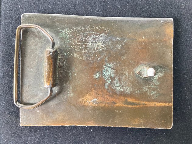 Image for (2) Vintage Metal Belt Buckles, Including Coca Cola and Smith and Wesson Brand Advertising