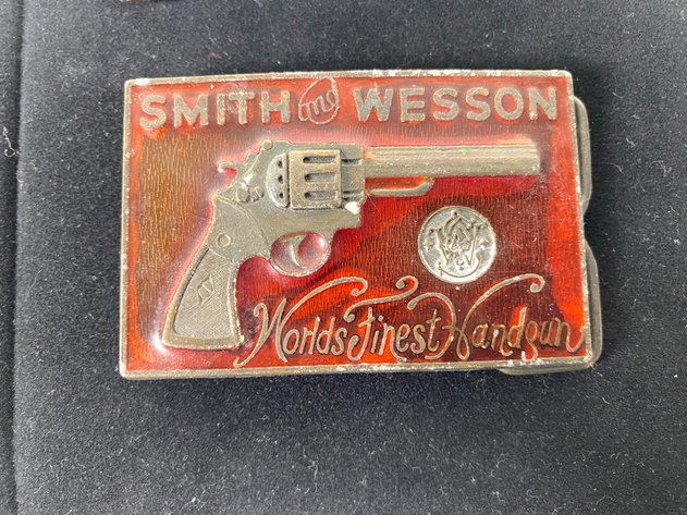 Image for (2) Vintage Metal Belt Buckles, Including Coca Cola and Smith and Wesson Brand Advertising