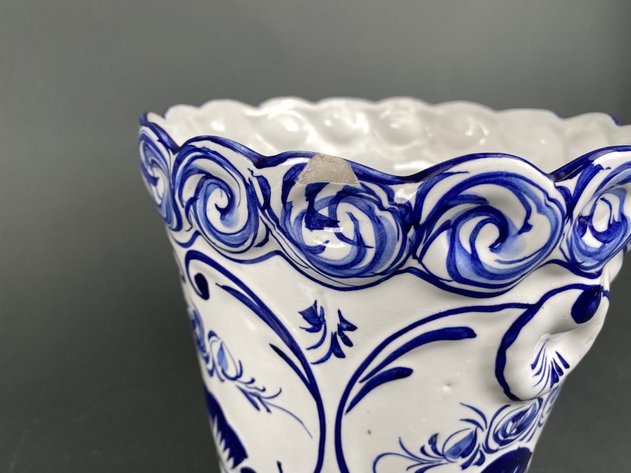 Image for Pair of Scalloped-Rimmed, Floral-Themed Ceramic Planters