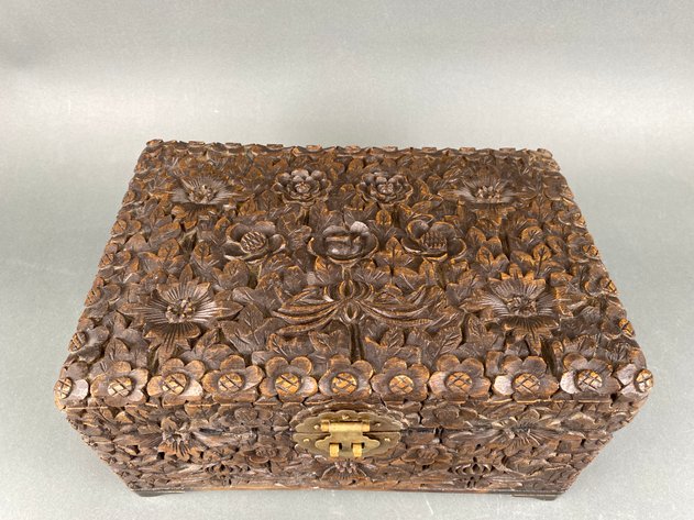 Image for Vintage Chinese Heavily Carved Wooden Keepsake Box