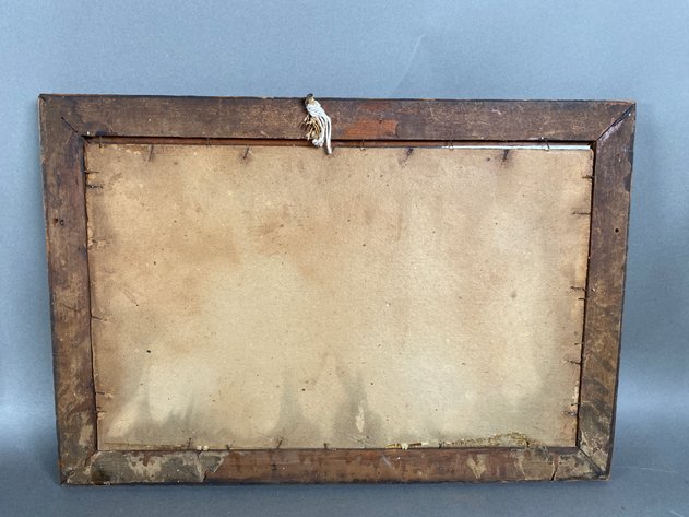 Image for Antique Frame with Landscape Print and (1) Original Oil on Board Landscape Scene
