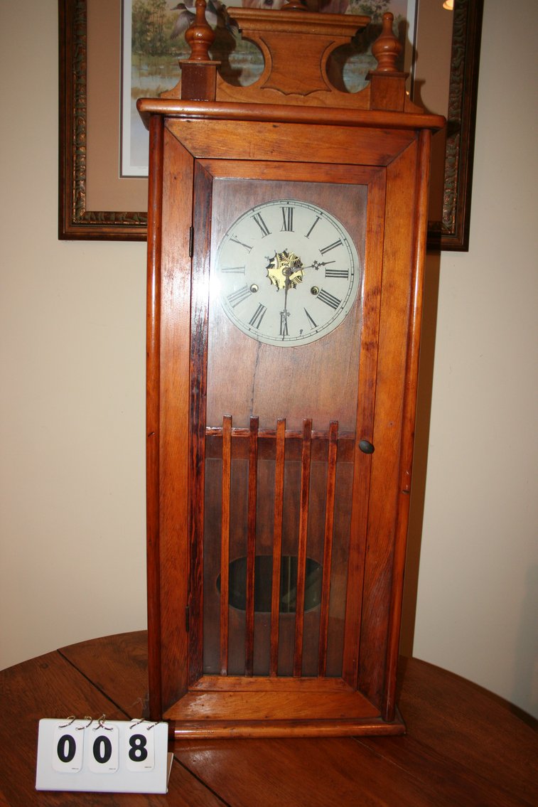 Image for Antique Wood Case Clock Brass Movement 42 1/2
