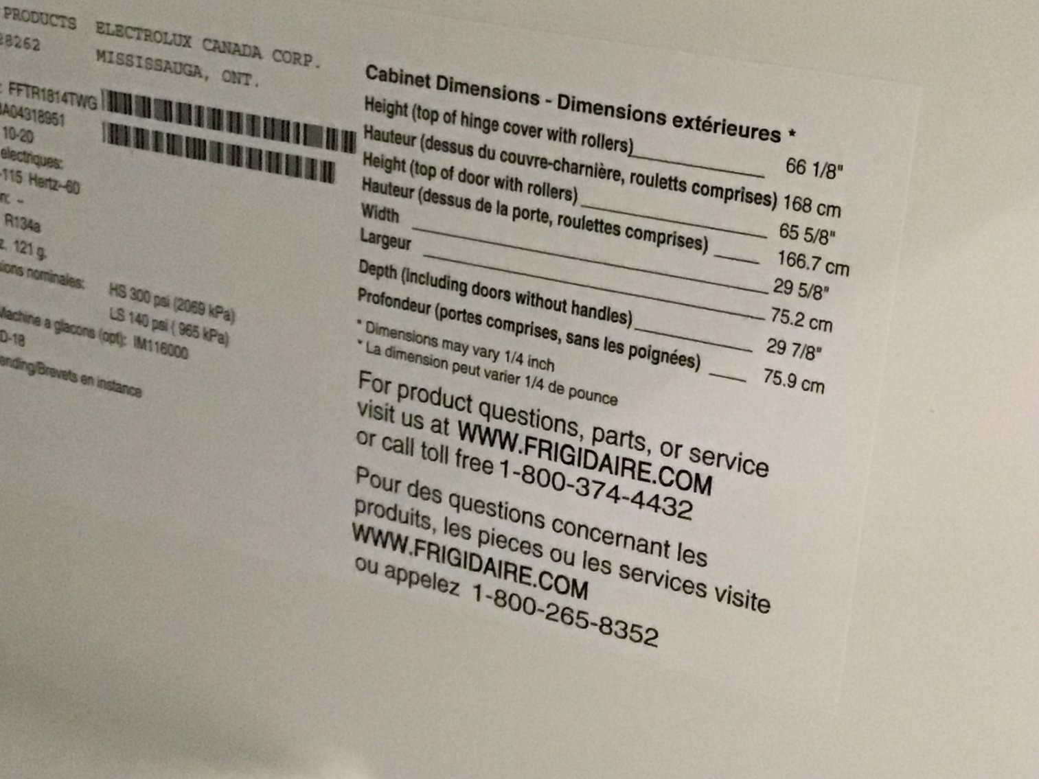 Image for Frigidaire refrigerator/freezer