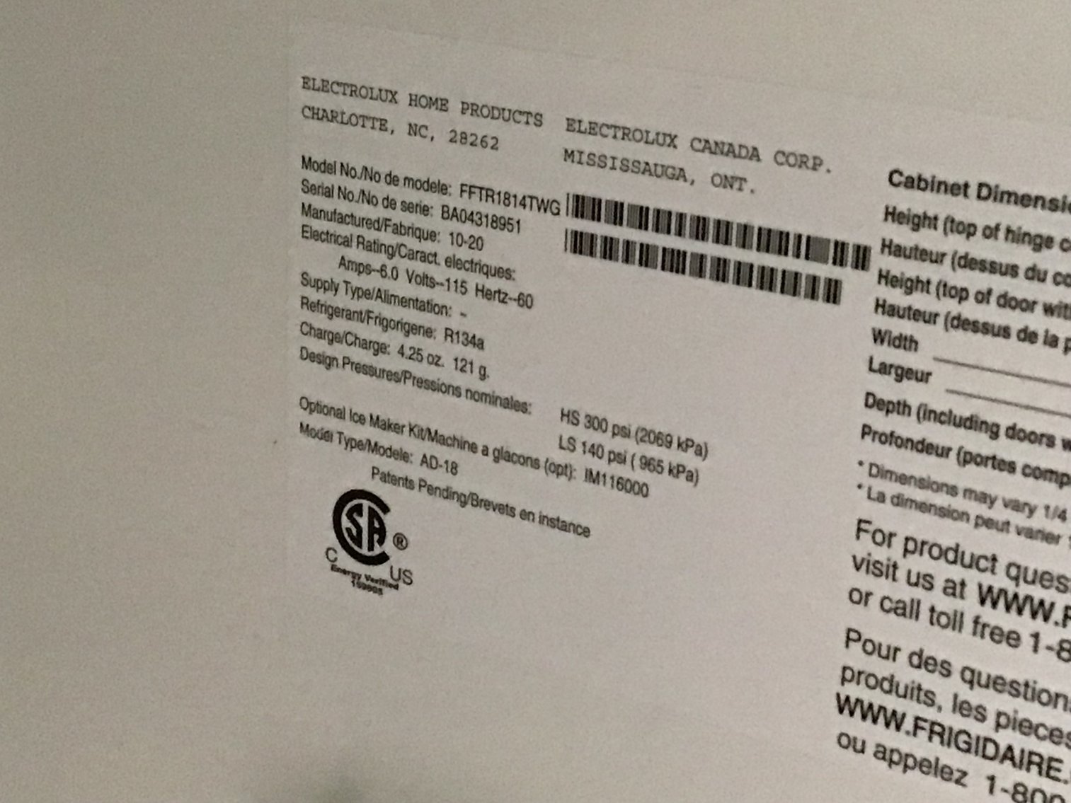 Image for Frigidaire refrigerator/freezer