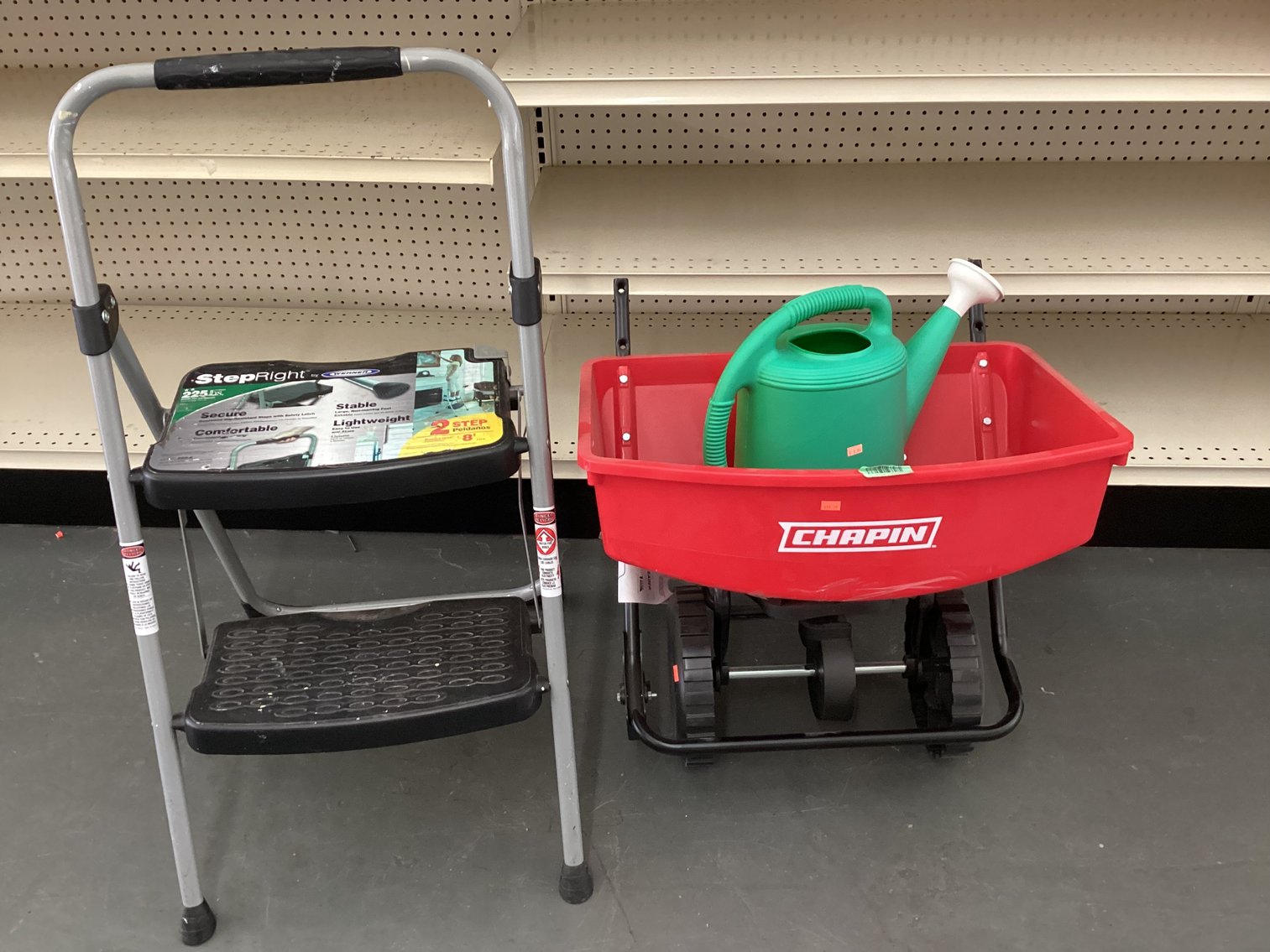Image for 2 Step ladder, fertilize spreader without handle, watering can