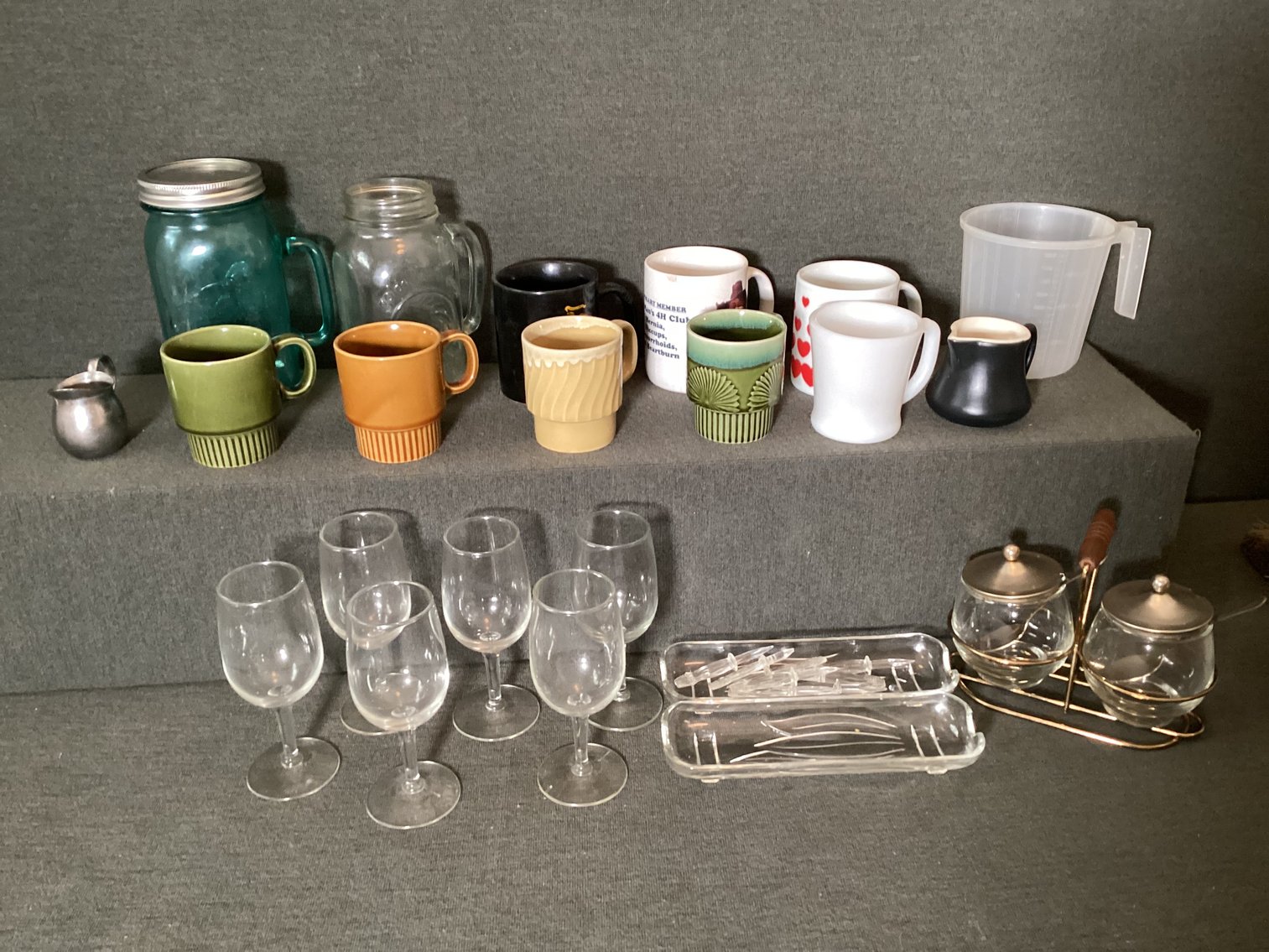 Image for Assortment of mugs, stem ware, creamer and sugar bowl