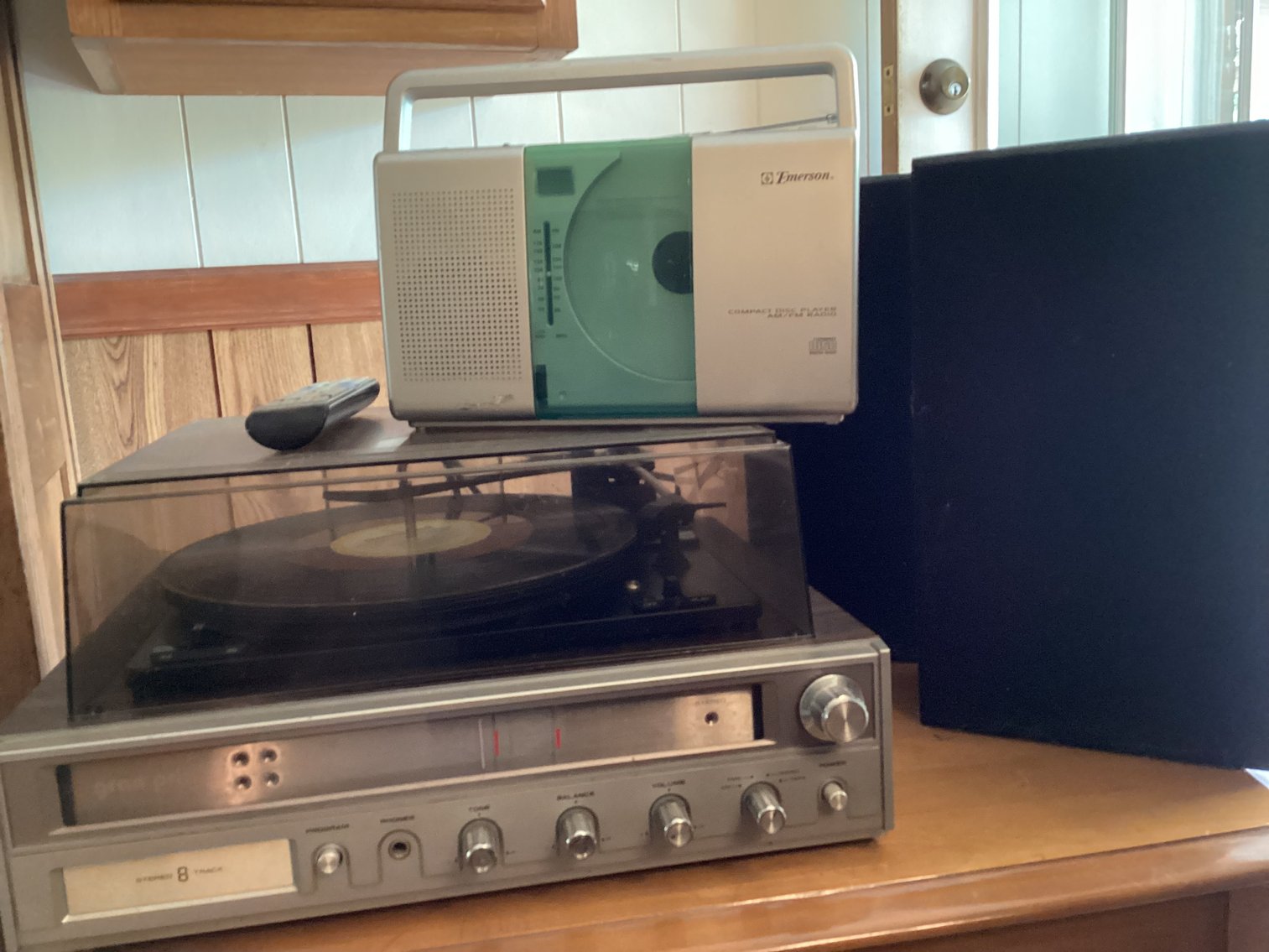 Image for Stereo with 8 track tape player, record player.