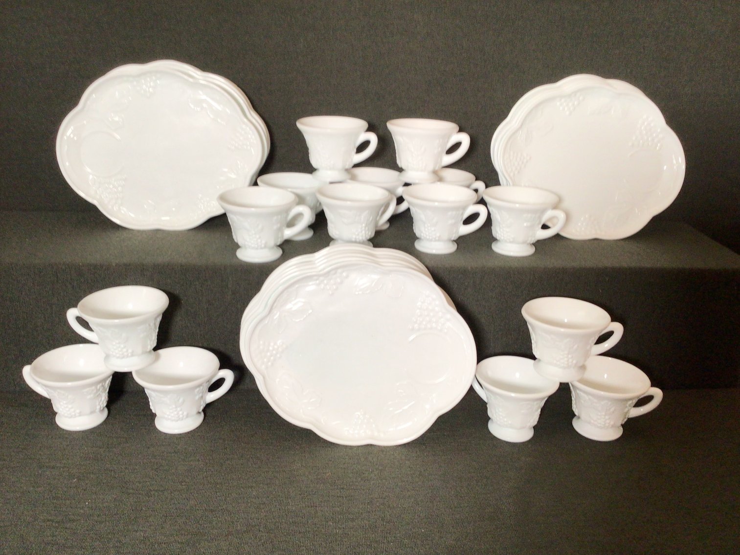 Image for White Milk Glass Snack Sets