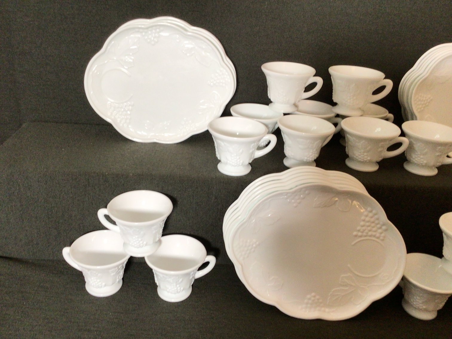 Image for White Milk Glass Snack Sets