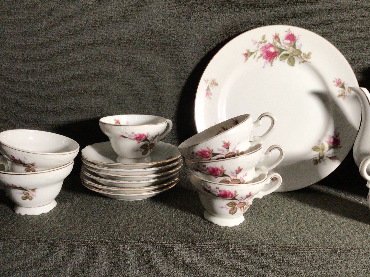 Image for Moss Rose Tea set, bud vases.