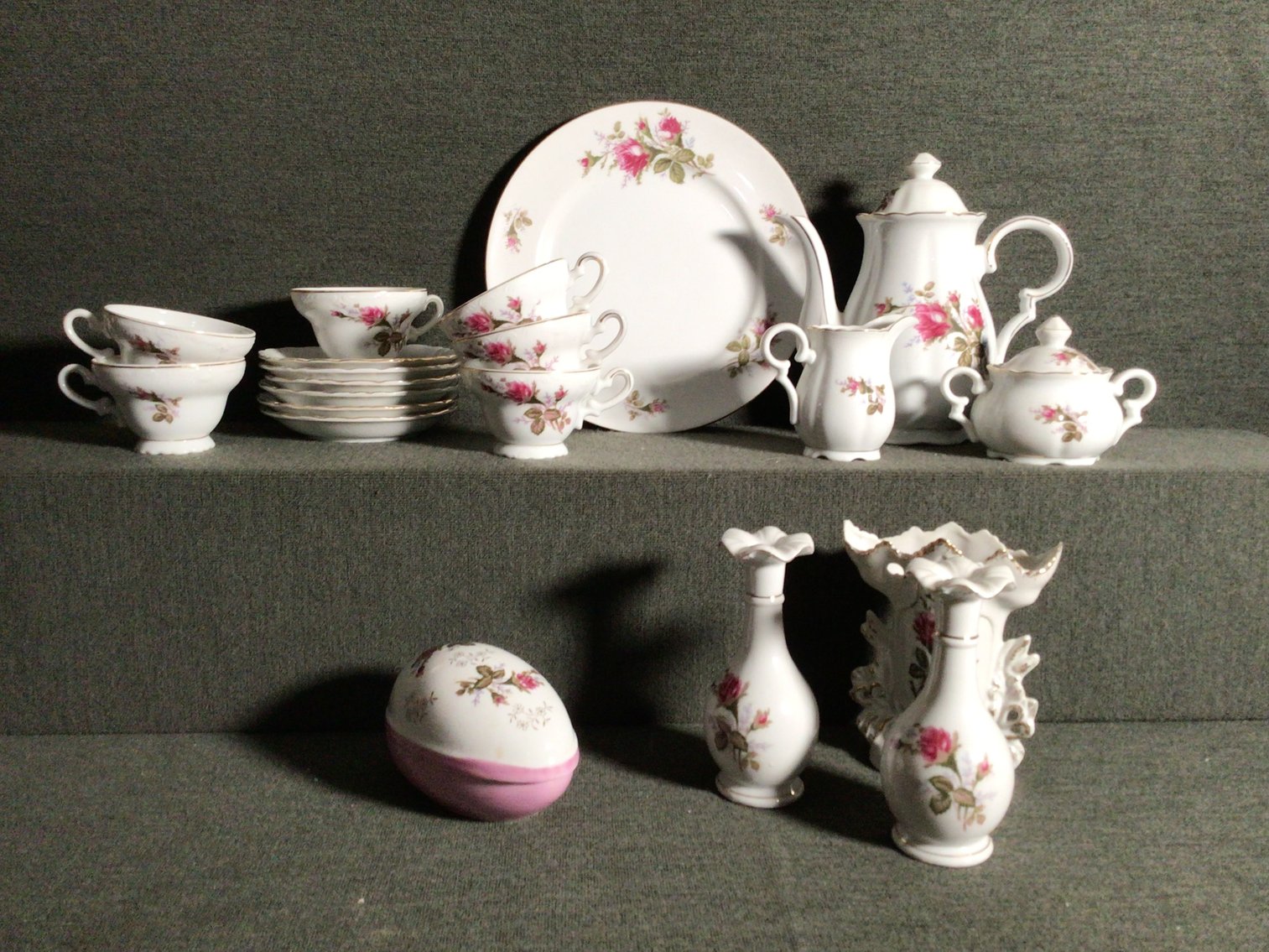 Image for Moss Rose Tea set, bud vases.