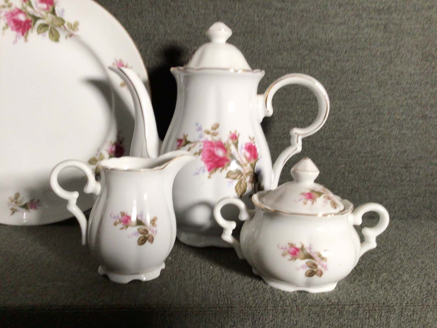 Image for Moss Rose Tea set, bud vases.