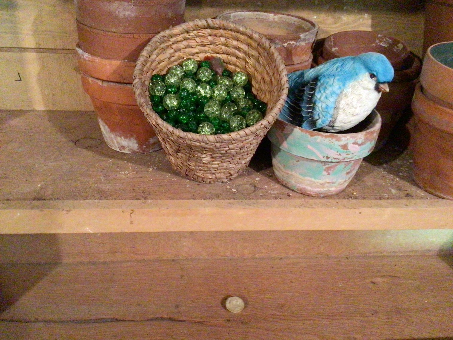 Image for Clay pots, baskets, crackled marbles.