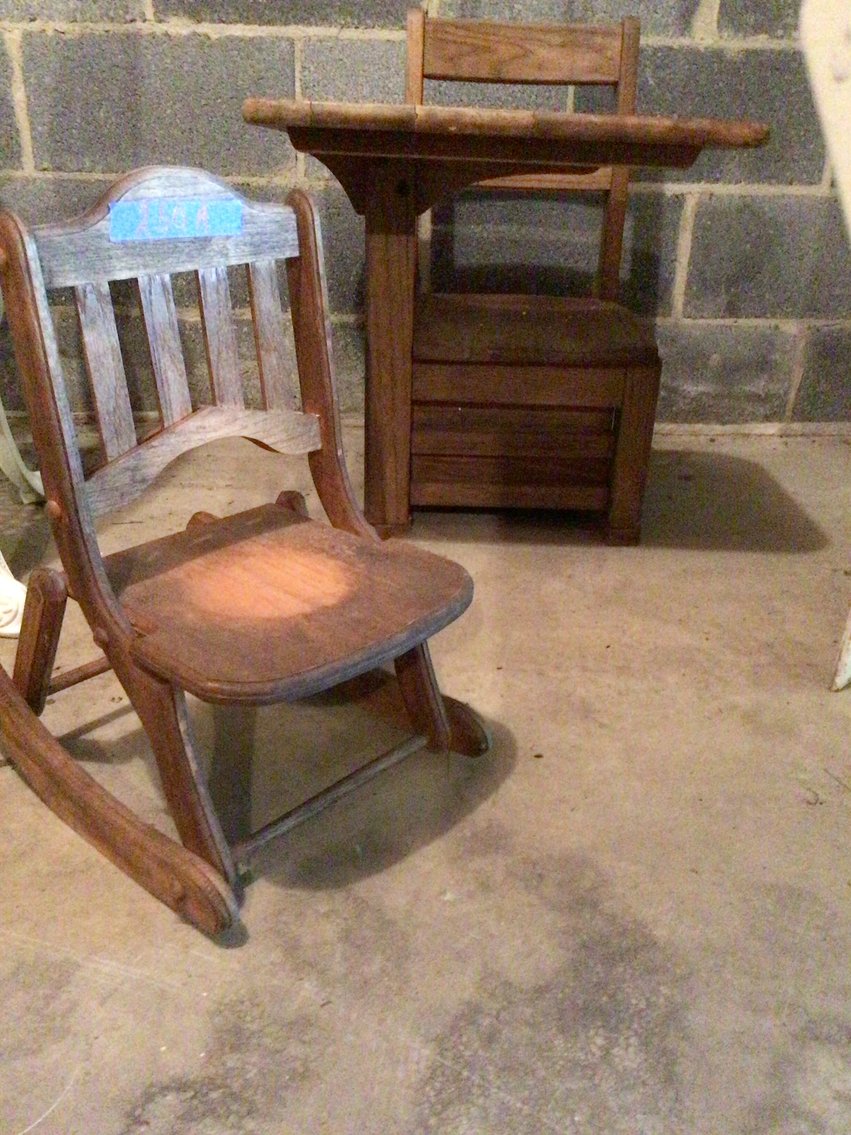 Image for Small child’s desk and infant rocker.