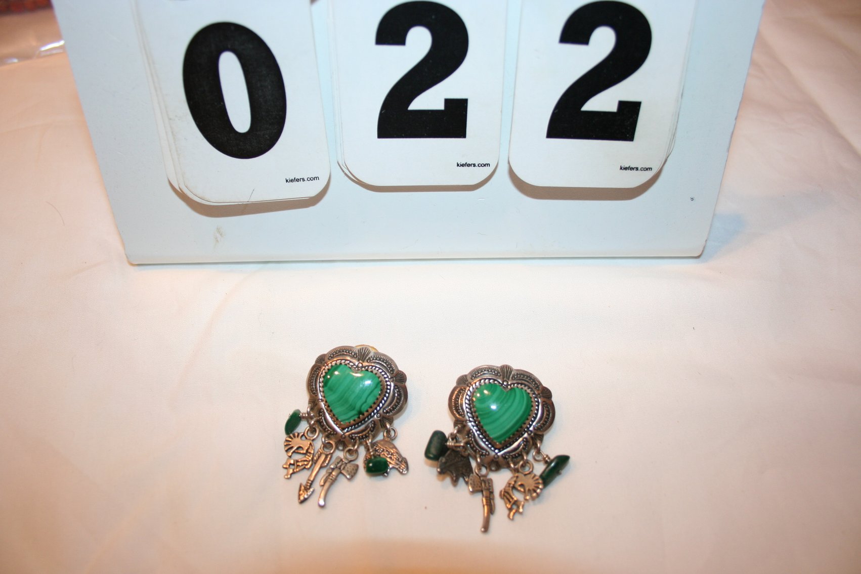 Image for Vintage Malachite Sterling Earrings Signed O.T