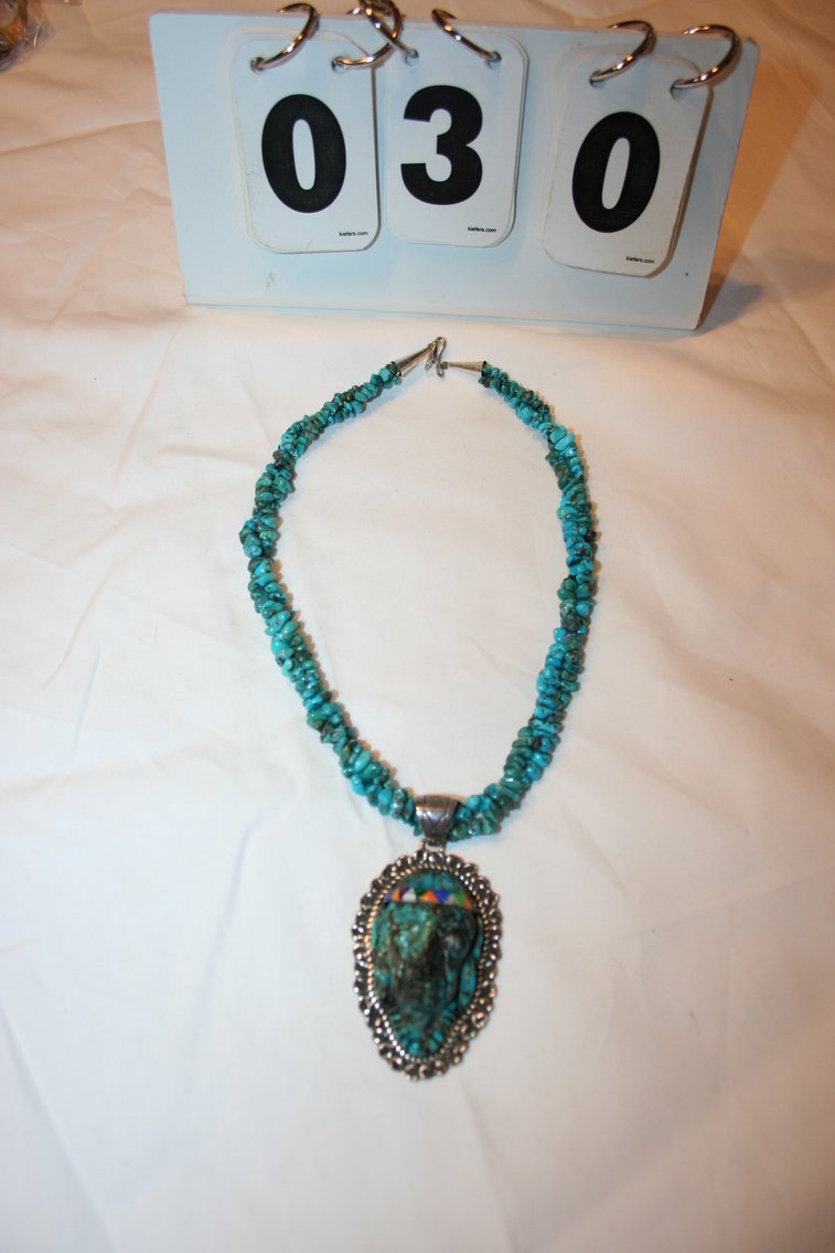 Image for Vintage Sterling Turquoise Necklace Signed J.M