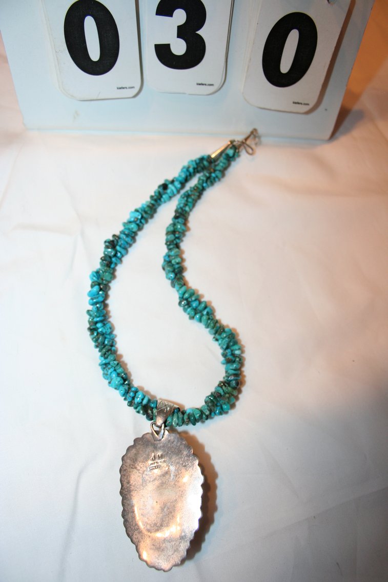 Image for Vintage Sterling Turquoise Necklace Signed J.M