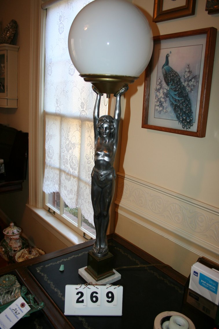 Image for Art Deco Nude Dancer Lamp / Metal / Marble