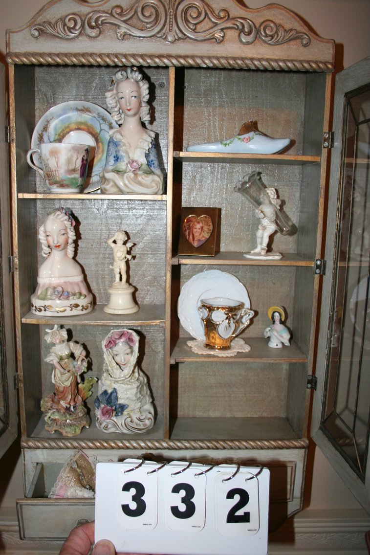 Image for Antique Porcelain Figurines & Cabinet
