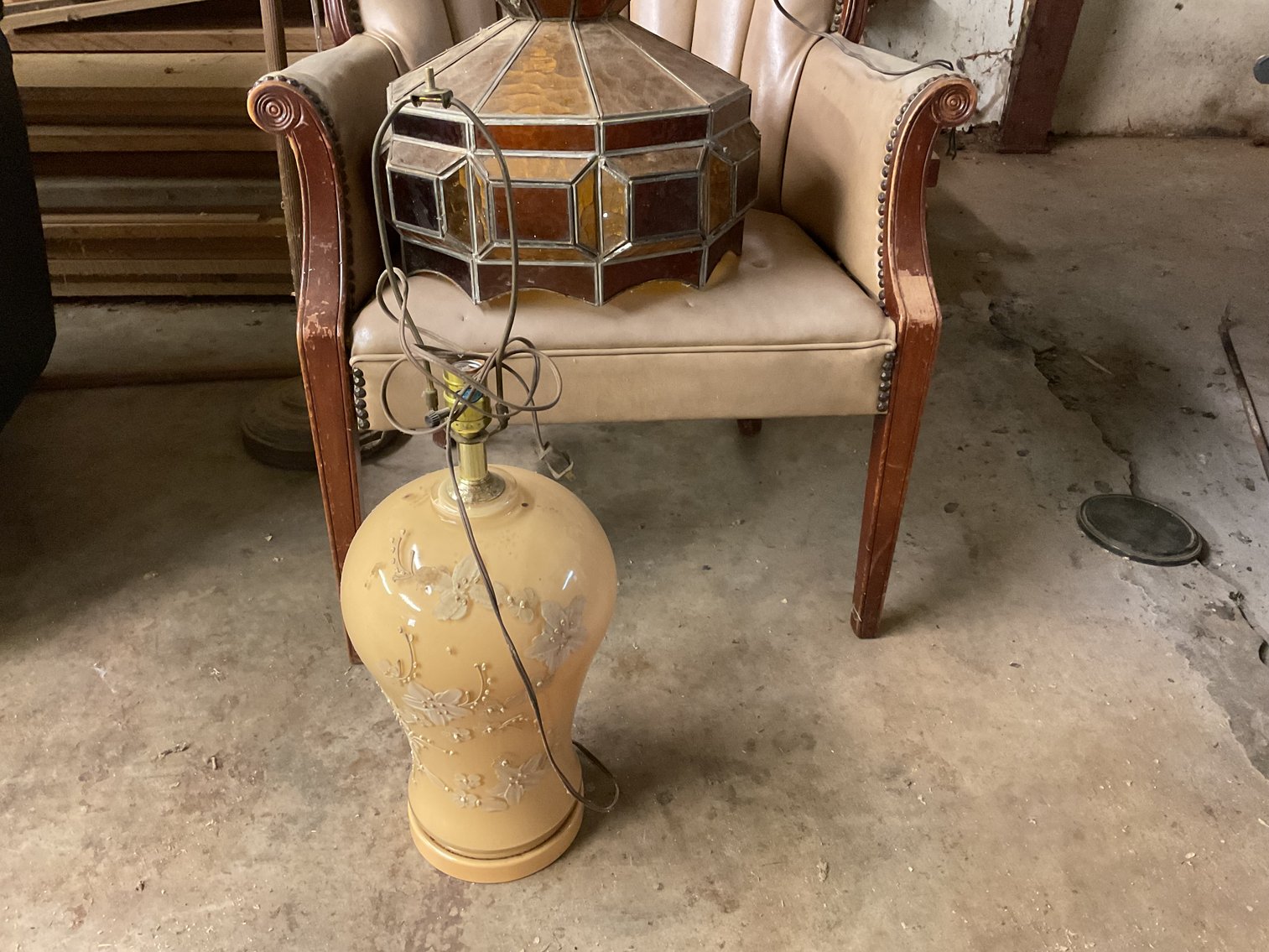 Image for Faux Leather Chair, Stined glass lamp and more
