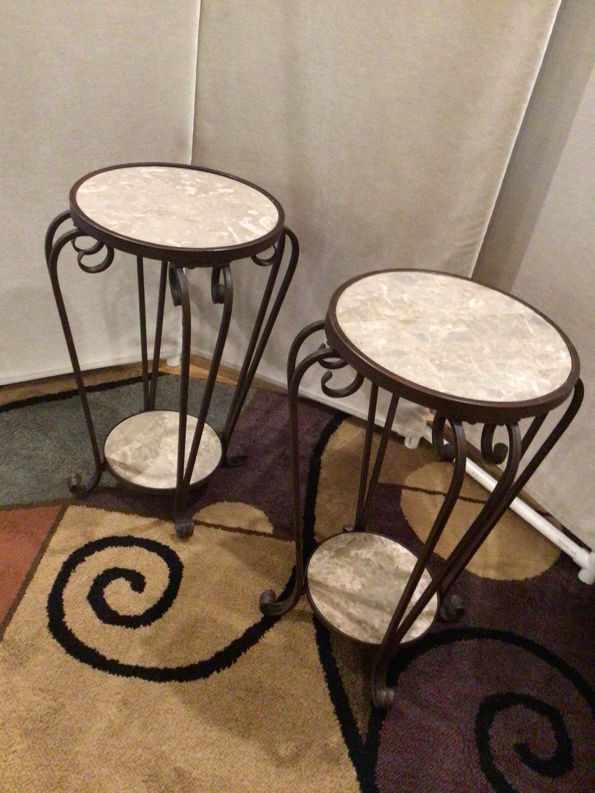 Image for Pair of Marble and Antiqued Metal Tables
