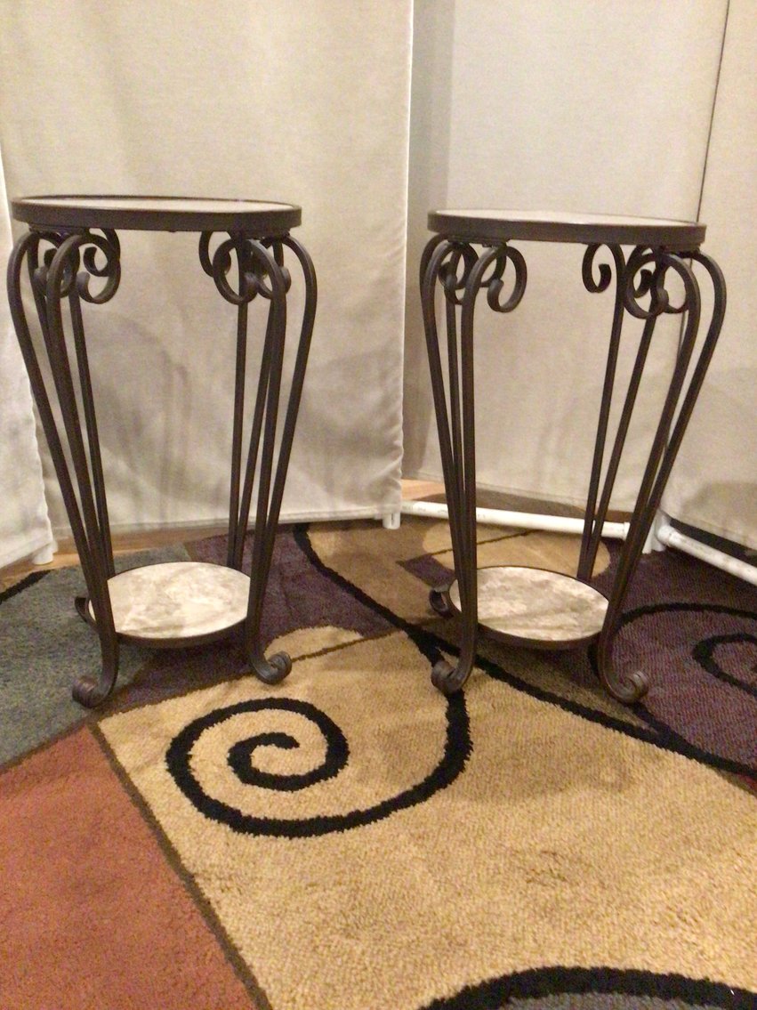 Image for Pair of Marble and Antiqued Metal Tables