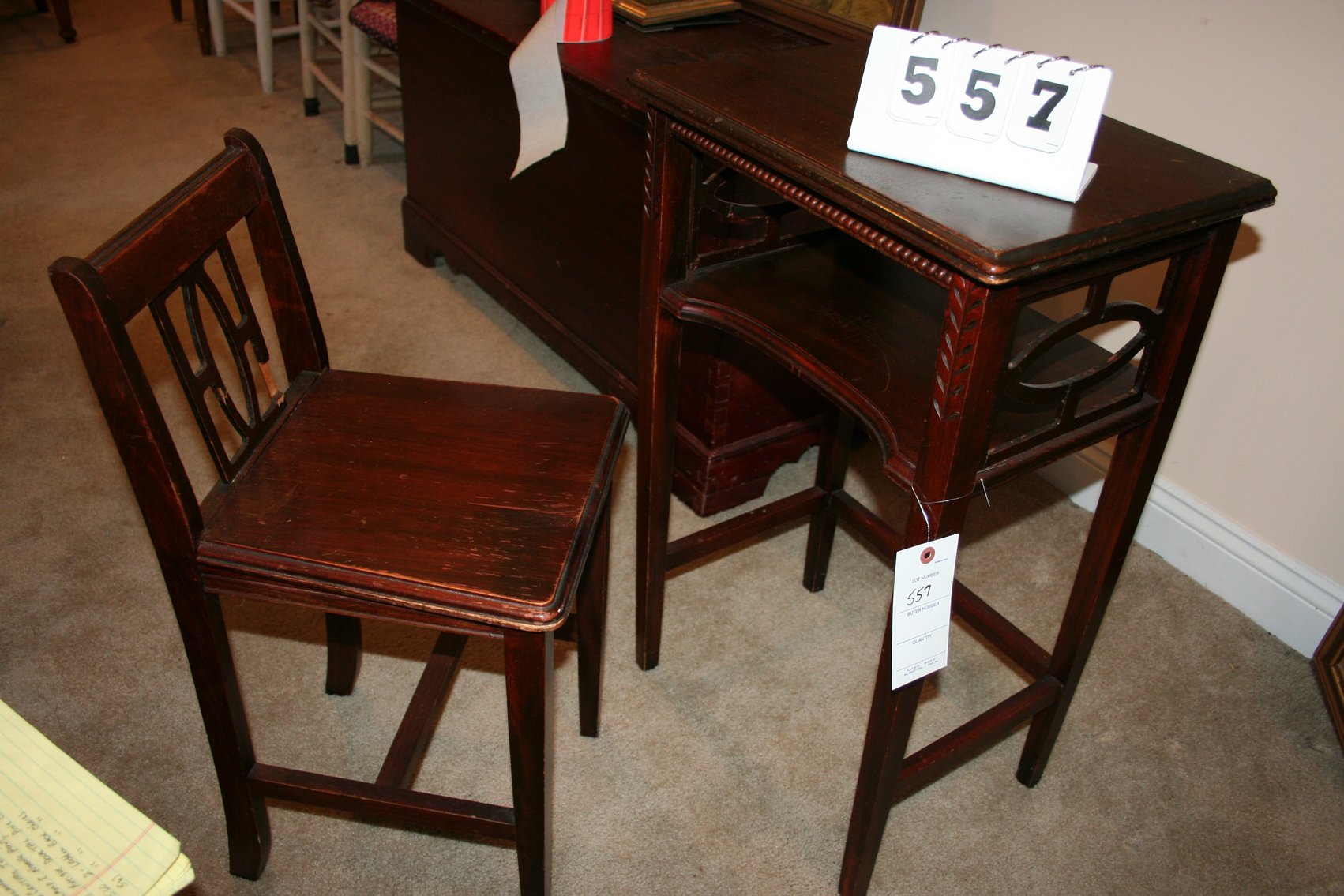 Image for Mid Century Telephone Table & Chair (Mahogany)