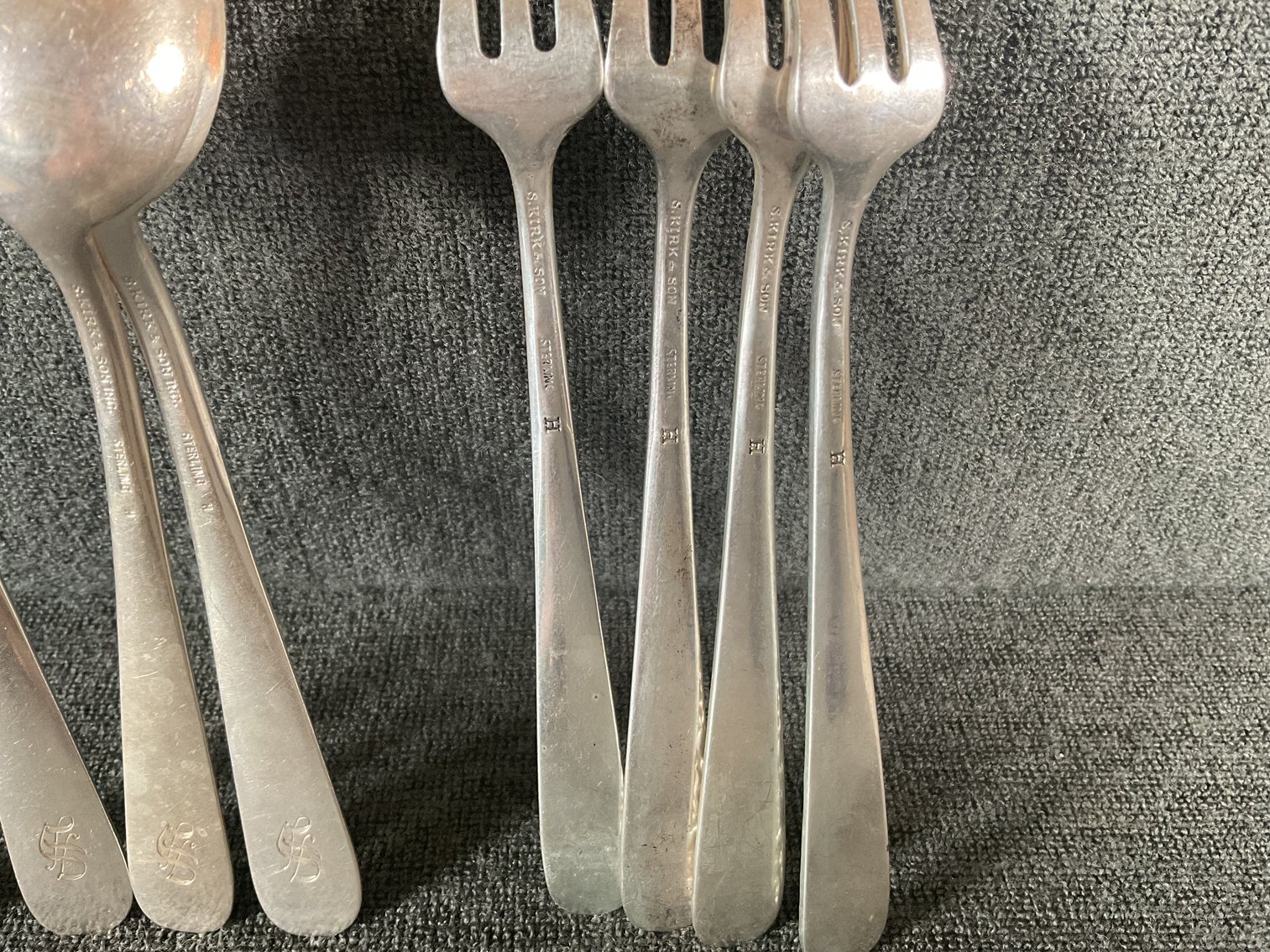 Image for S. Kirk & Son “Repousse” Heavy Sterling Silver Cocktail Forks and Tea Spoons