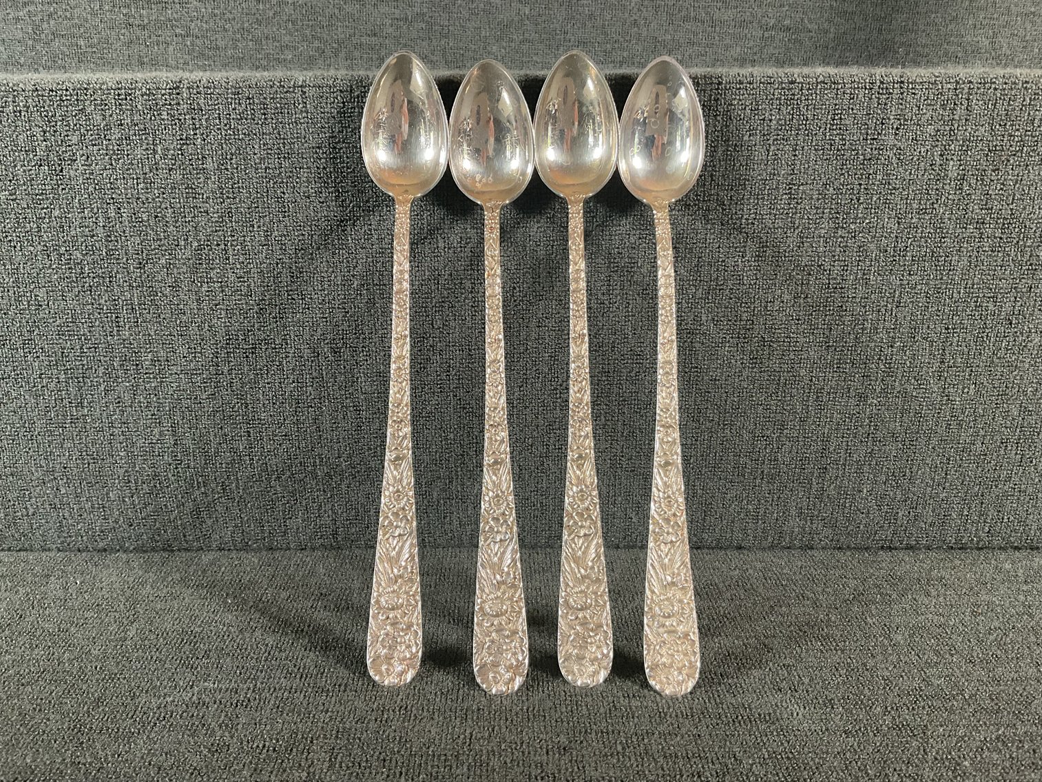 Image for S. Kirk & Son “Repousse” Heavy Sterling Silver  Iced Tea Spoons