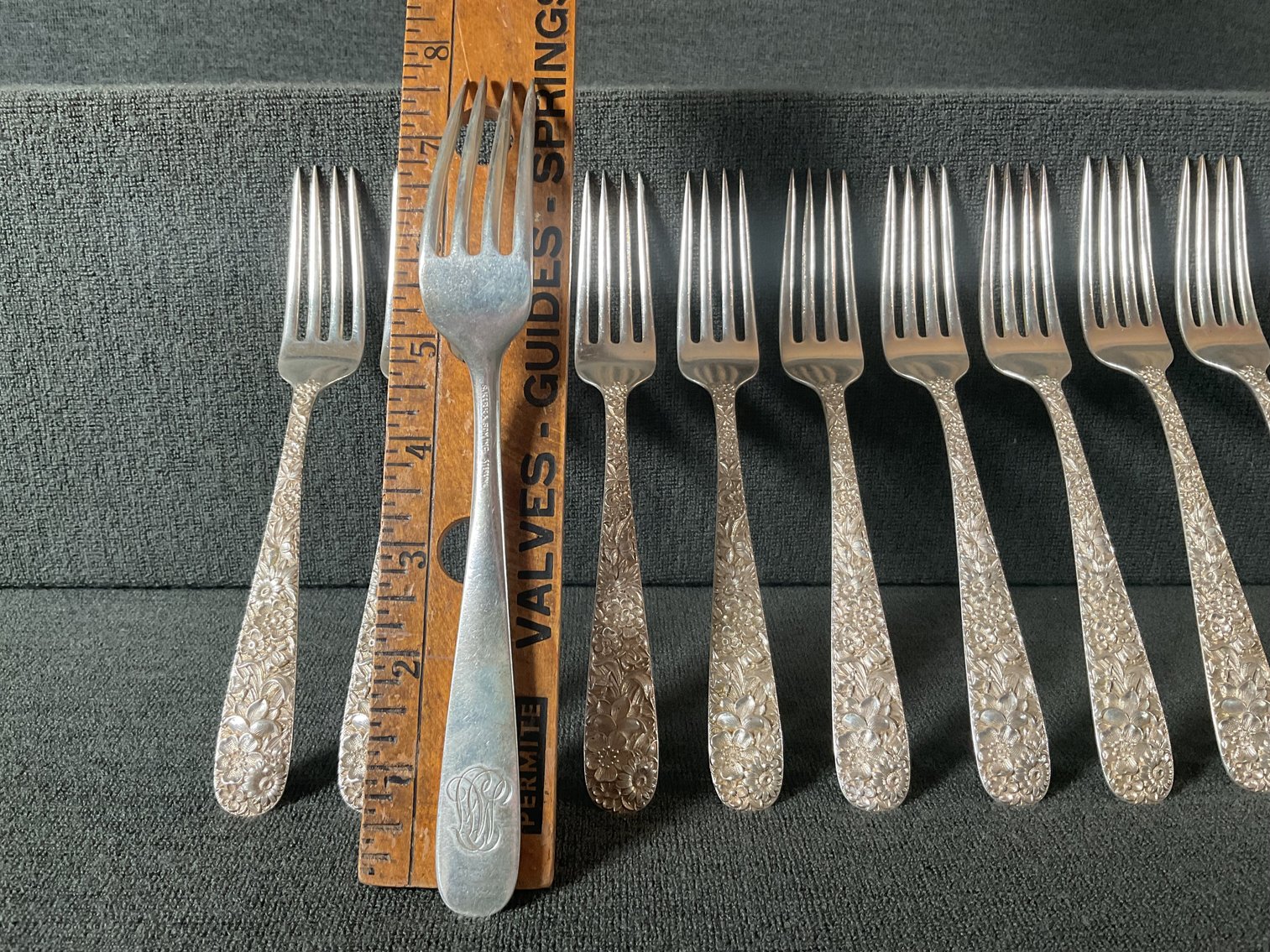 Image for S Kirk & Son “Repousse” Sterling Silver Forks 12!