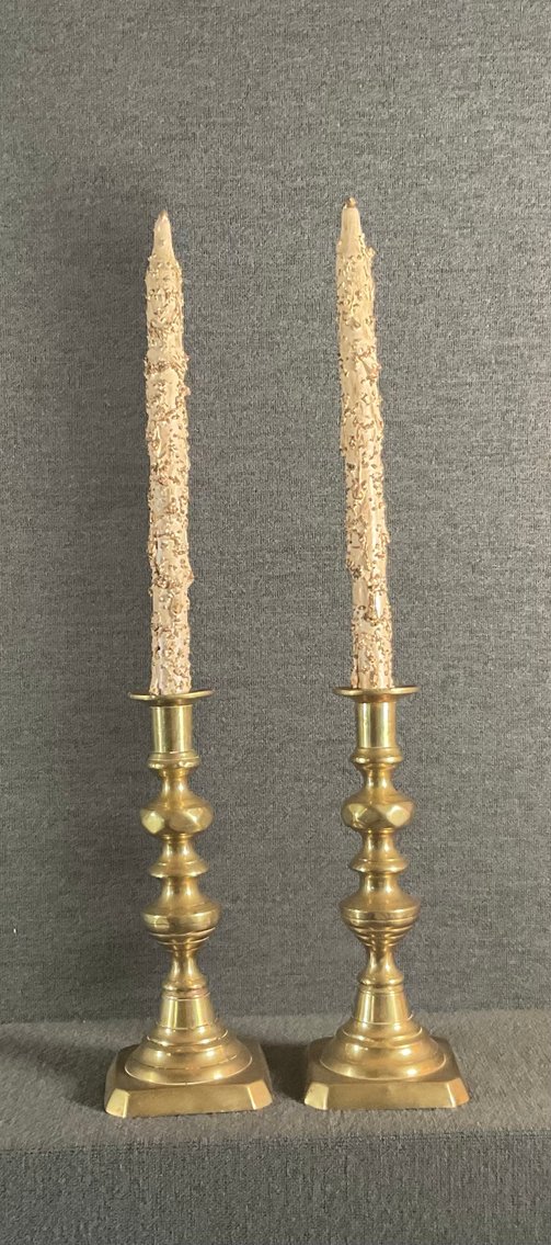 Image for Pair of Antique Brass Push Up Candlesticks