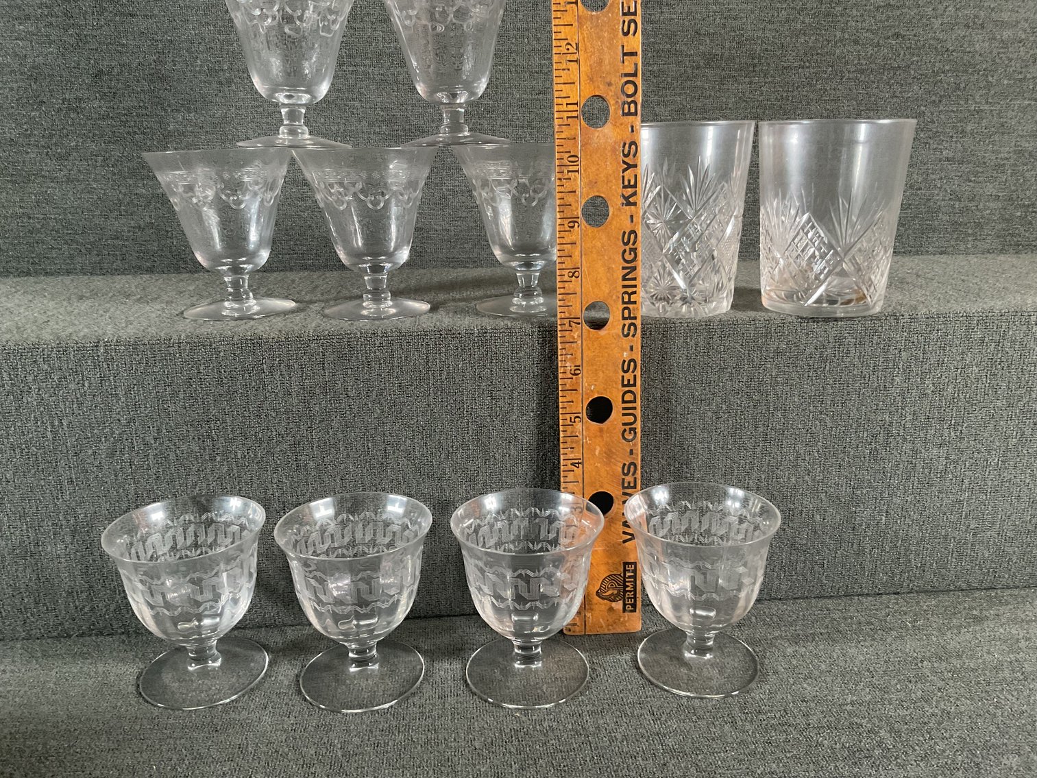 Image for Cut Crystal Low Ball Glasses and Needle Etched Stems