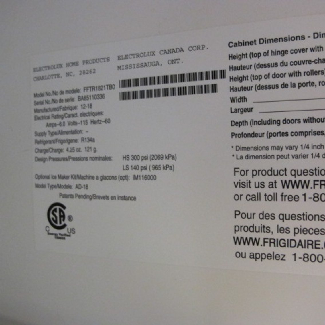 Image for Frigidaire Refrigerator