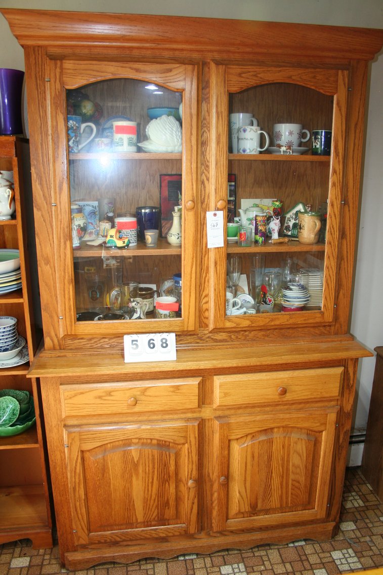 Image for Vintage Oak Glass Front Cabinet 48