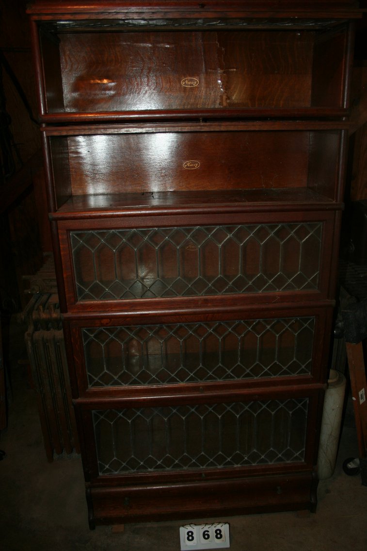 Image for Vintage Leaded Glass Barrister Bookcase Oak