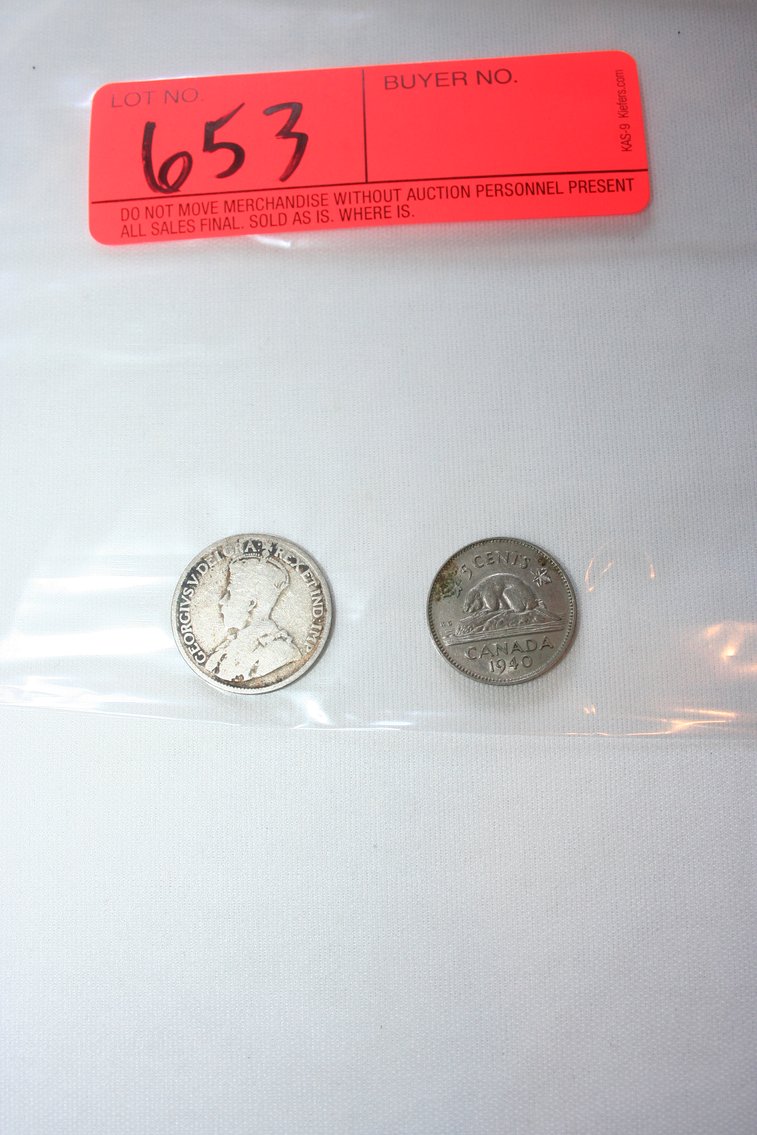 Image for 1920 Canadian 25 Cent Silver and 1940 Canadian 5 Cent