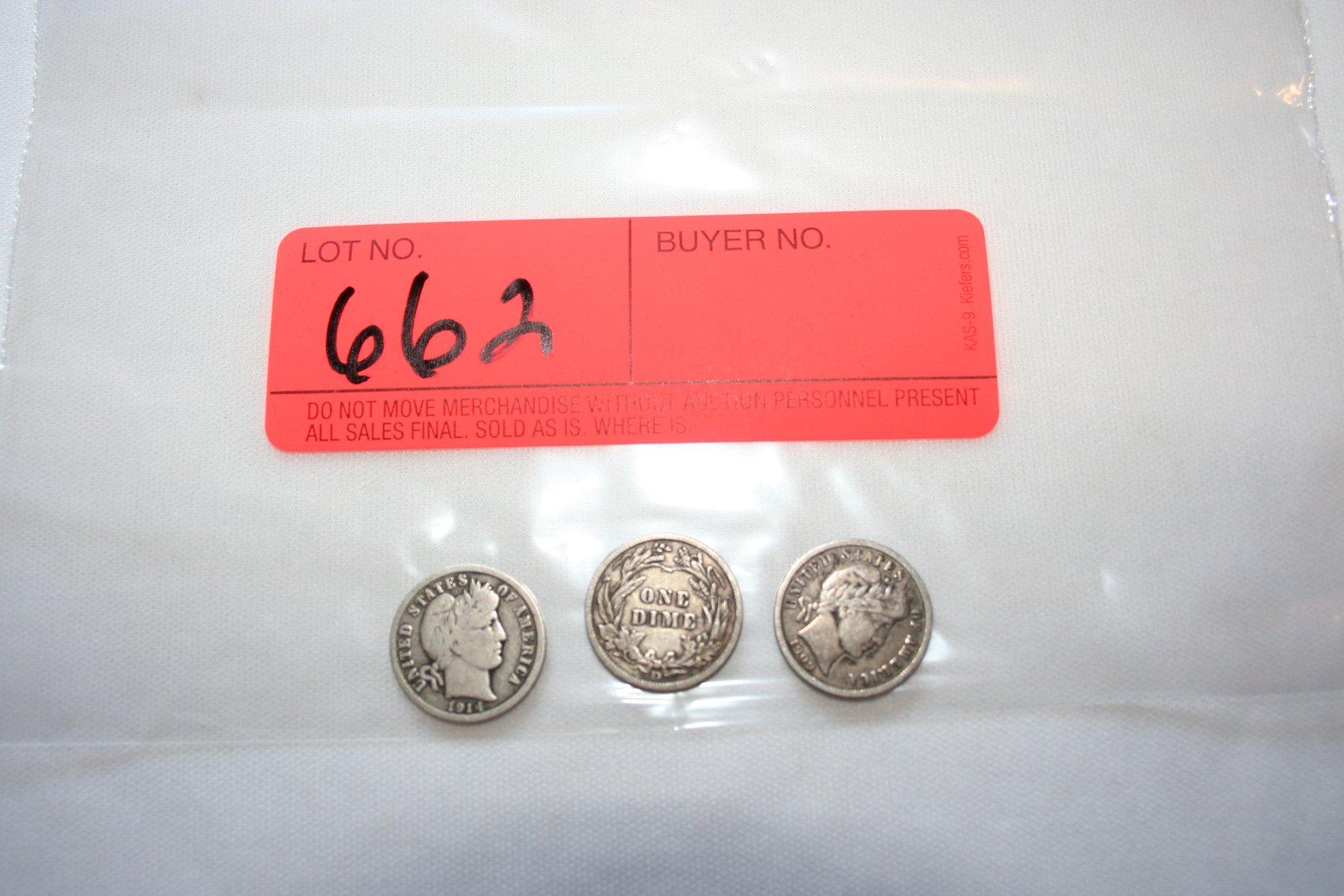 Image for 1909, 1906, 1914 Silver Dimes (3)