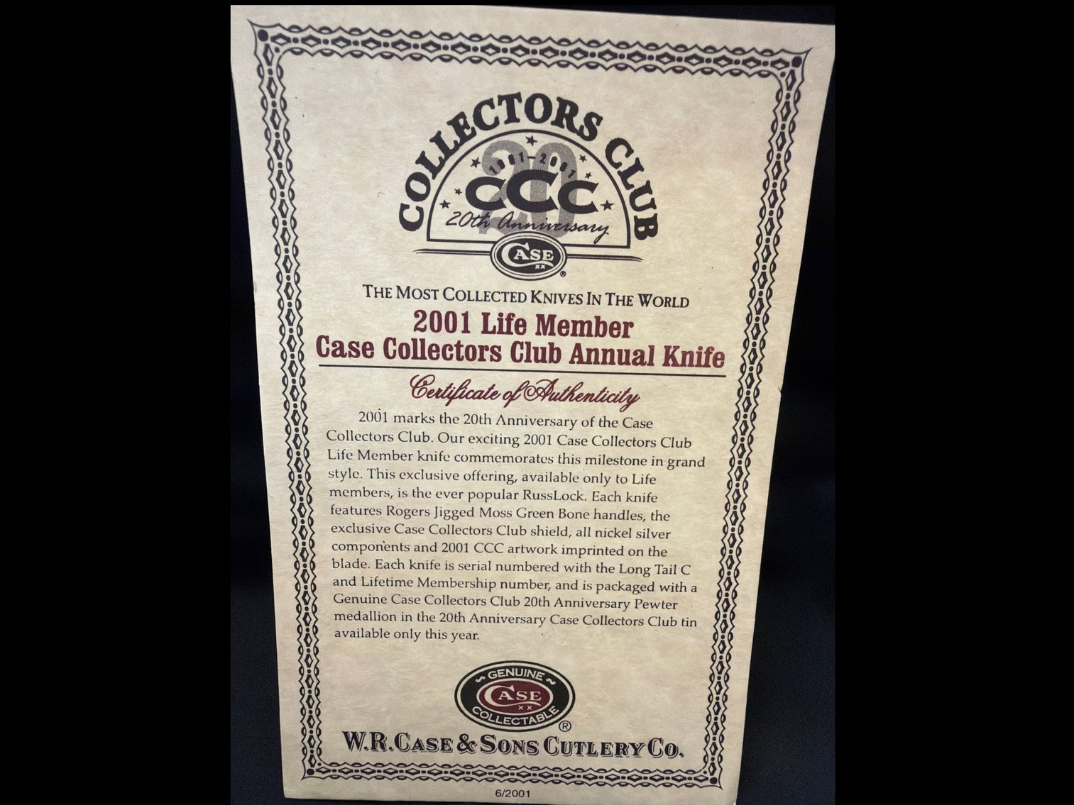 Image for 2001 life member case collectors club annual knife