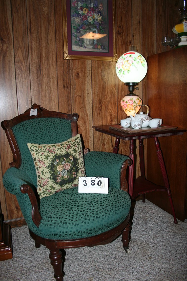 Image for Antique Chair, Table, Lamp, Tea Set