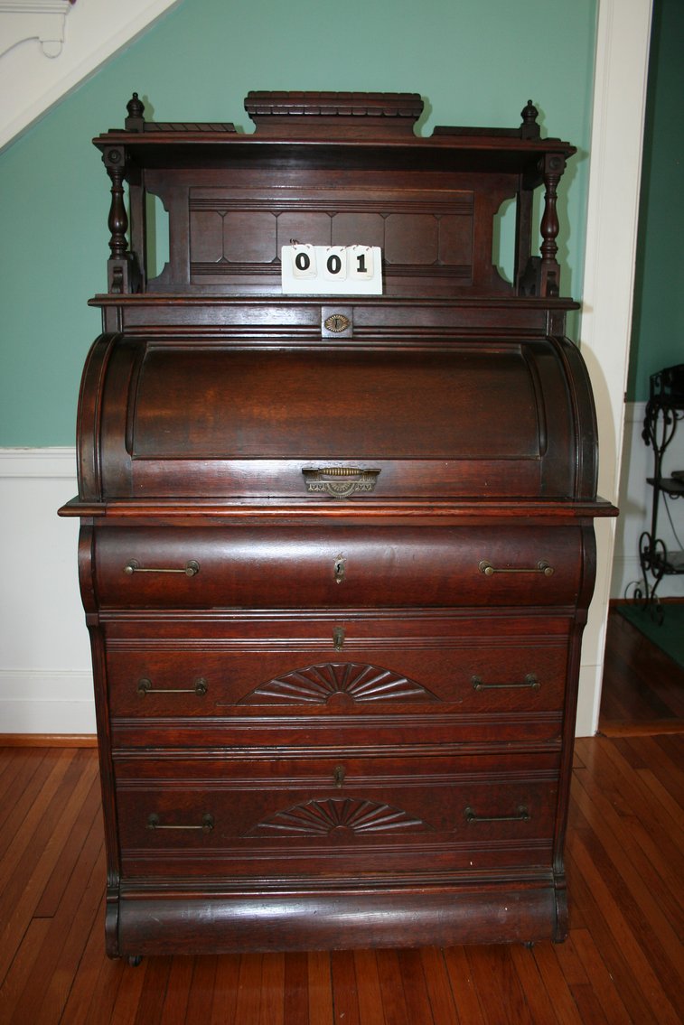Image for Antique Ladies Victorian East Lake Half Cylinder Oak Rolltop Secretary