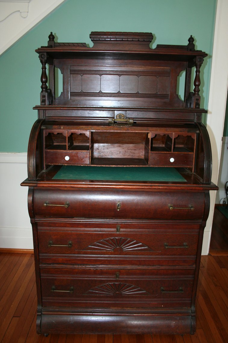 Image for Antique Ladies Victorian East Lake Half Cylinder Oak Rolltop Secretary