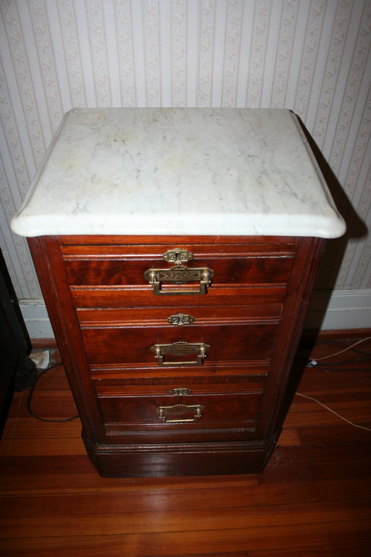 Image for Victorian Walnut Eastlake Bedside Tables Marble Top