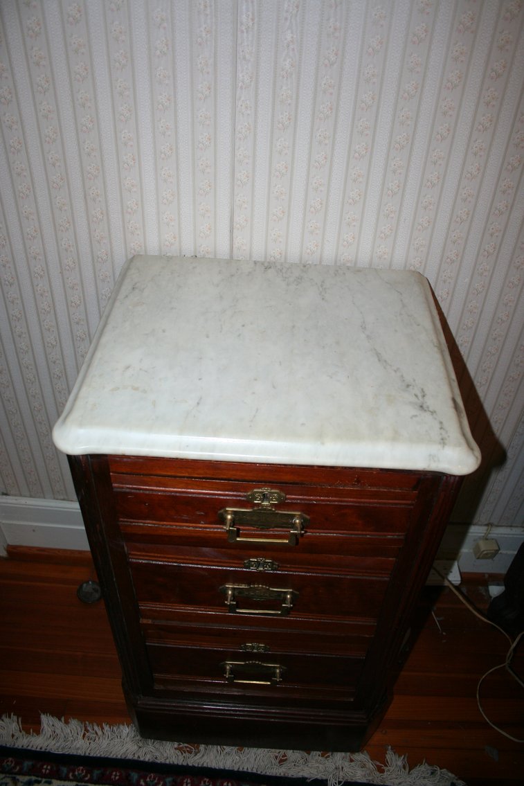 Image for Victorian Walnut Eastlake Bedside Tables Marble Top