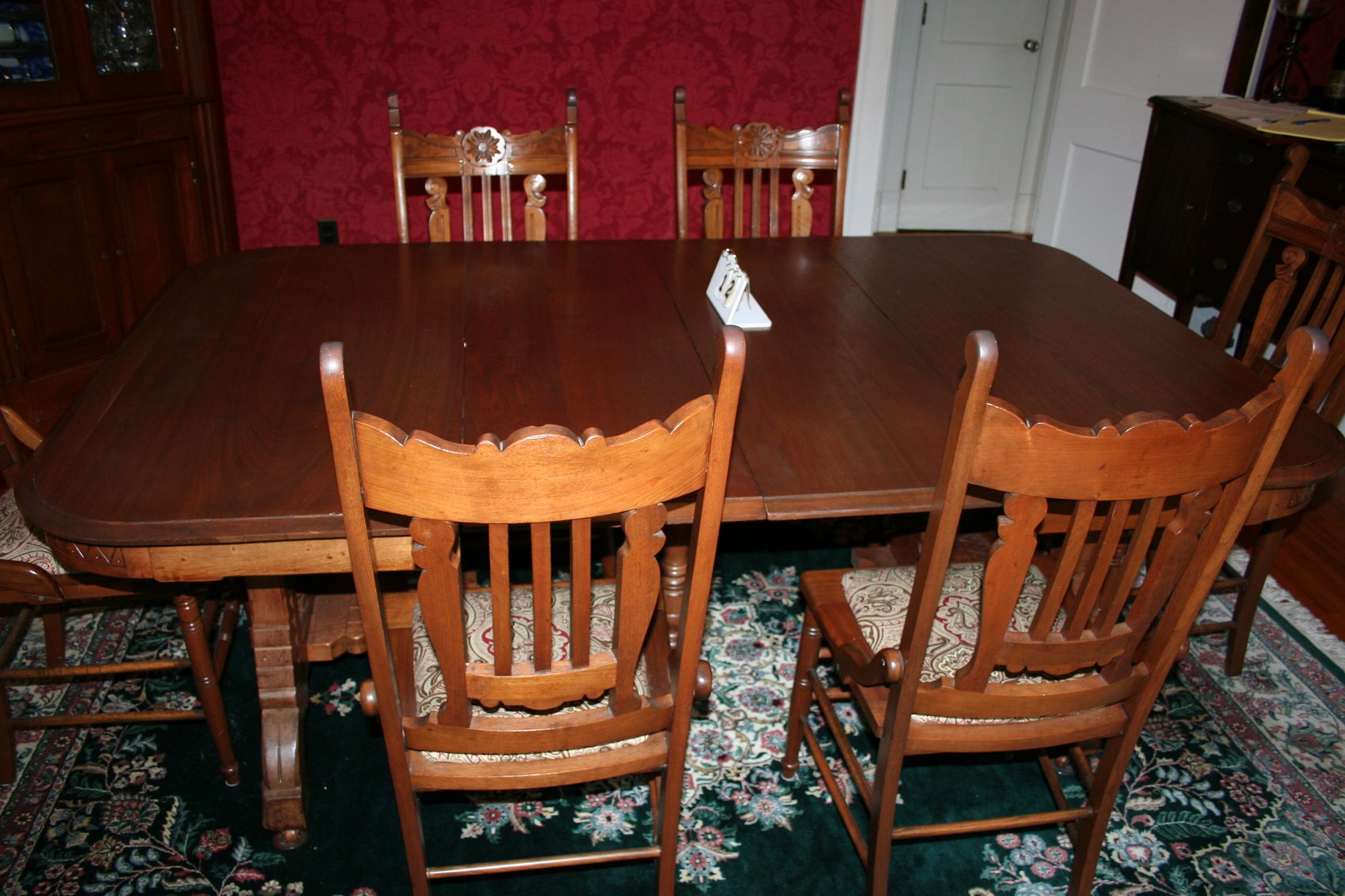 Image for Antique Walnut Dining Table, 5 Leaves, 6 Chairs  1870's