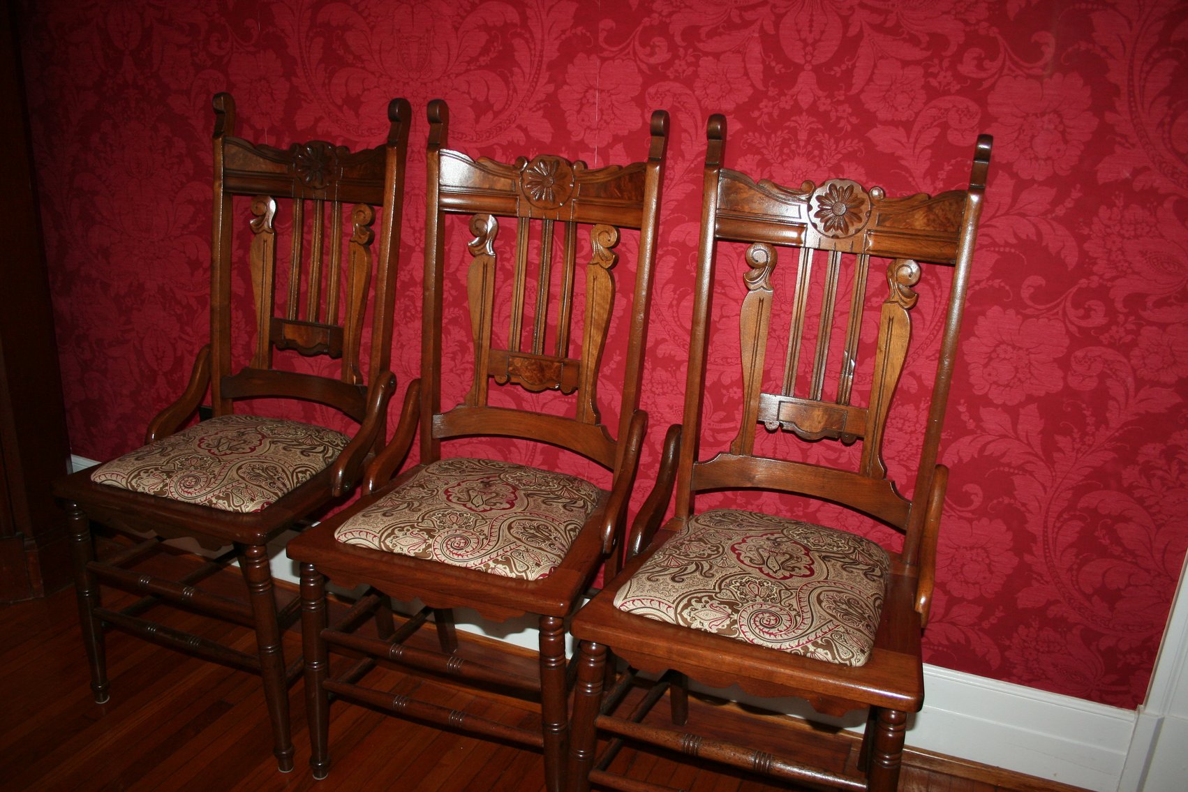 Image for Antique Walnut Dining Table, 5 Leaves, 6 Chairs  1870's